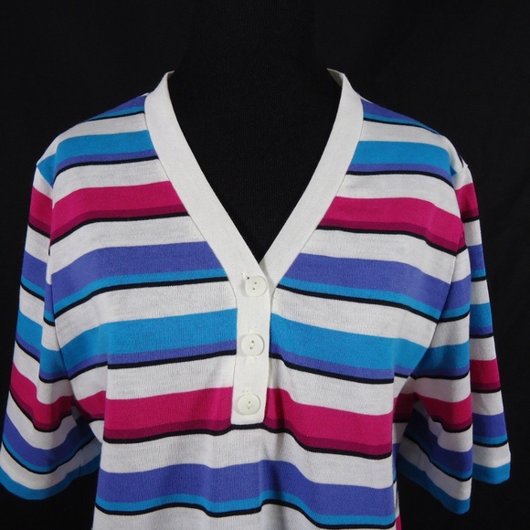 VTG Ms Blake by Devon Henley Style Striped V-Neck - Picture 3 of 8